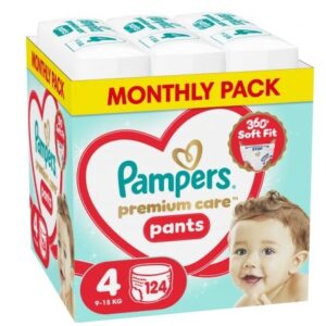 PAMPERS PREMIUM CARE MSB бебешки гащи размер 4 (9-15 кг) 124 бр