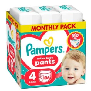 PAMPERS ACTIVE BABY MSB бебешки гащи размер 4 (9-15кг) 186 бр.