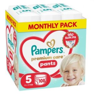 PAMPERS PREMIUM CARE MSB бебшки гащи размер 5 (12-17 кг) 108 бр