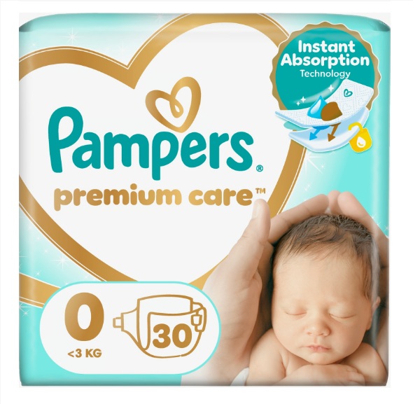PAMPERS PREMIUM CARE MSB бебешки пелени размер 0 (<3 кг) 30 бр.
